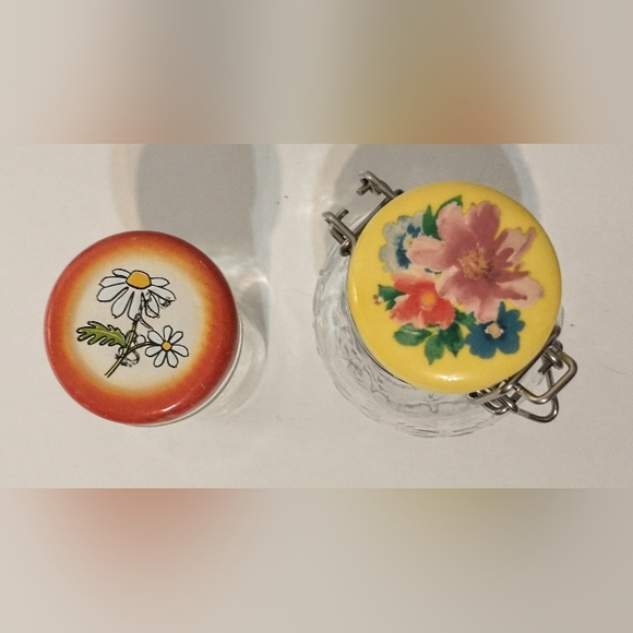 Two Ball Jars - Smooth & Quilted Glass, Metal Floral Lids - Picture 5 of 9